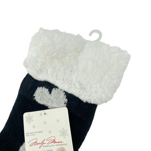 Marilyn Monroe Slipper Socks OSFM Black White Heart Grip Bottom 1 Pair NWT - Picture 3 of 6